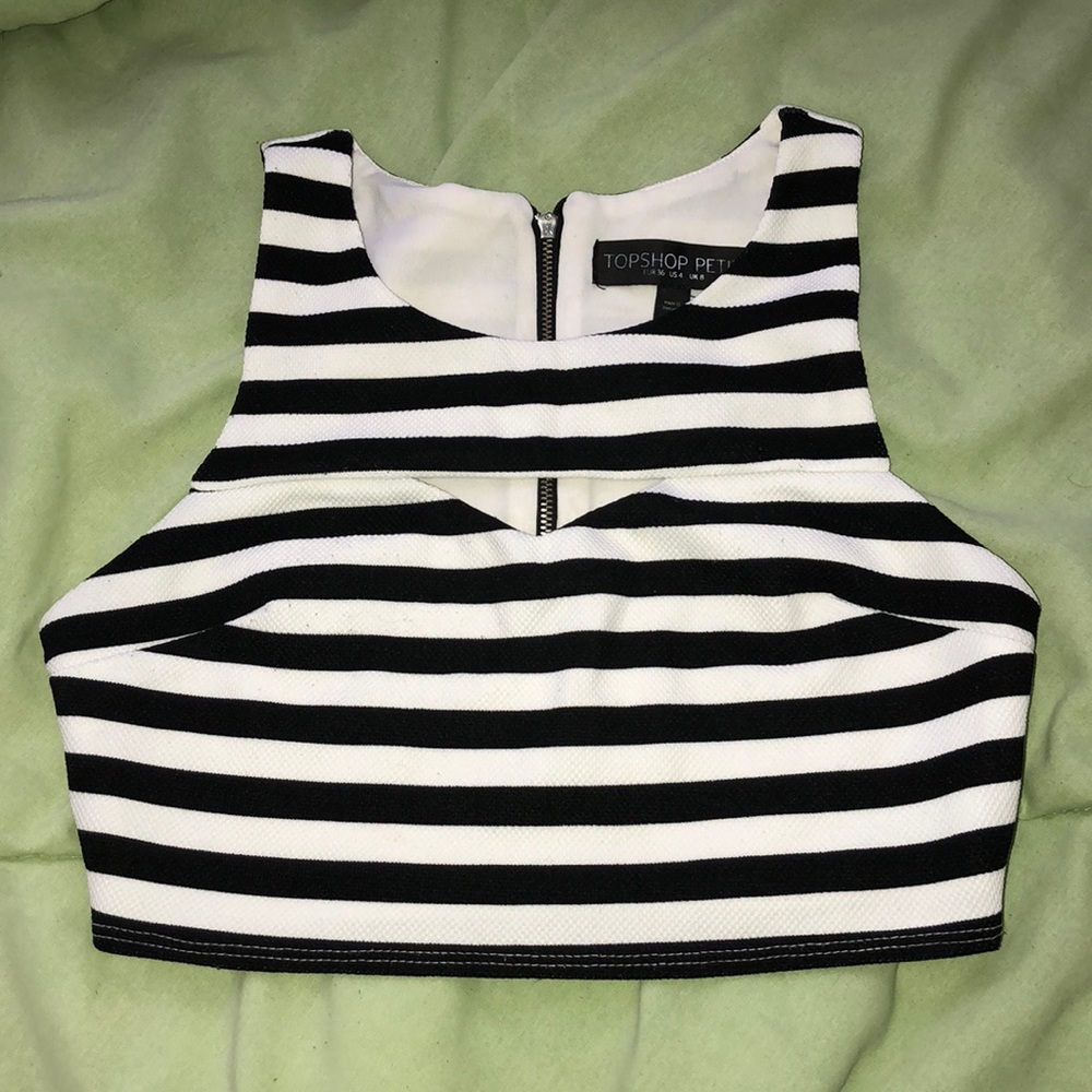 White and black sleeveless crop top